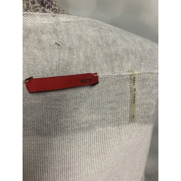 RED grey white striped long lightweight open large cardigan button sleeve detail - Picture 7 of 7